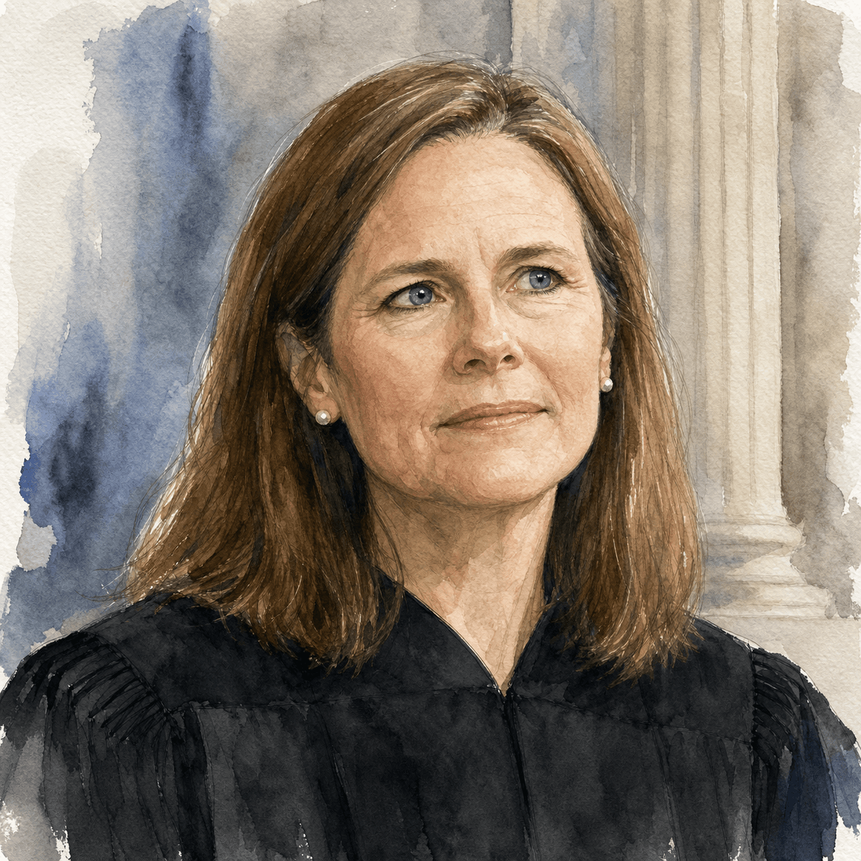 Illustrative watercolor portrait of Amy Coney Barrett