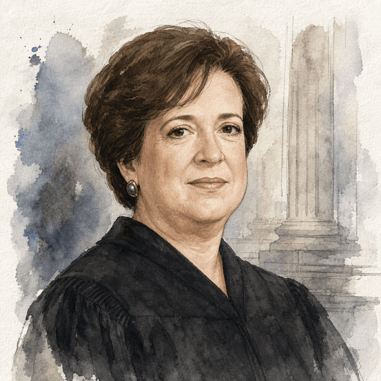 Illustrative watercolor portrait of Elena Kagan