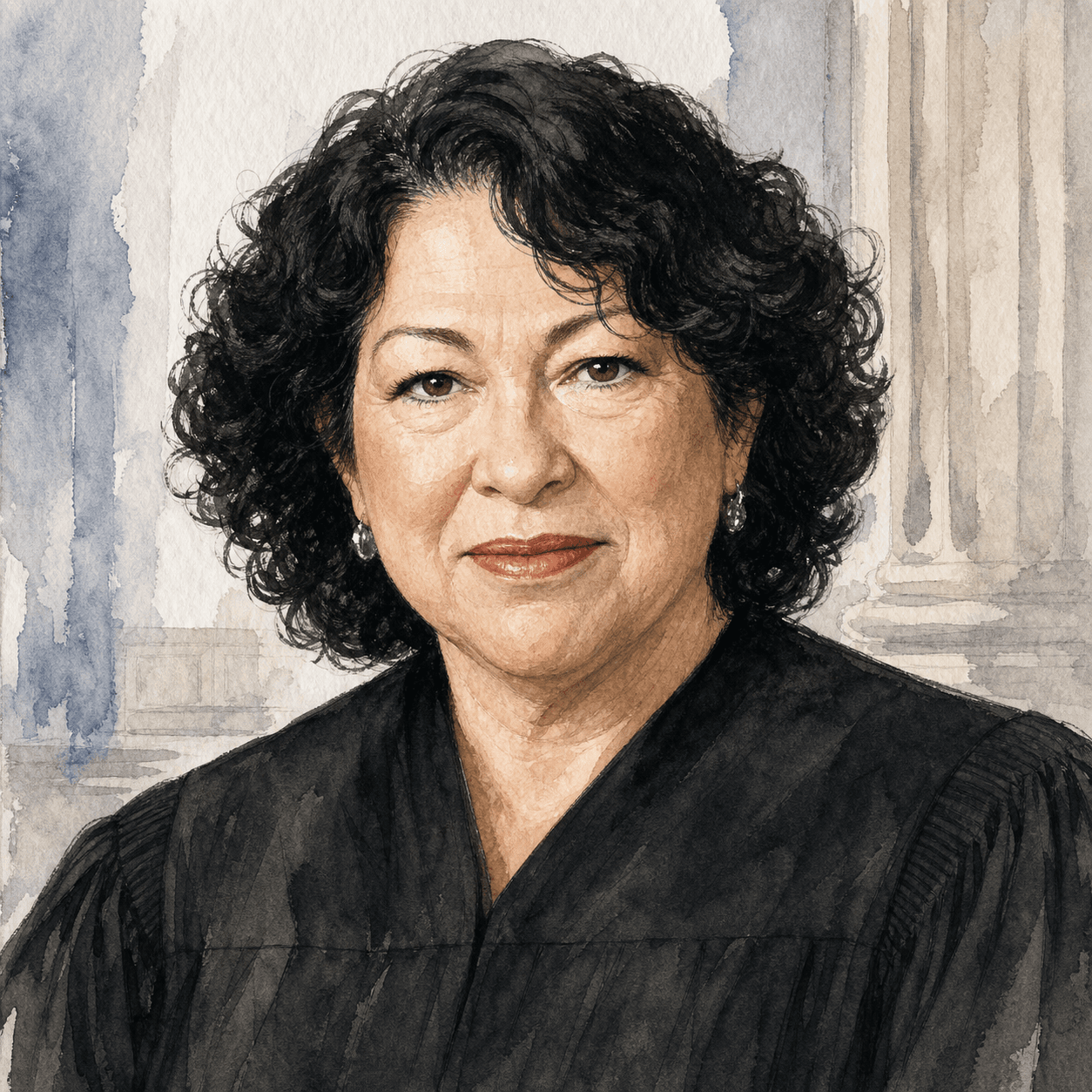 Illustrative watercolor portrait of Sonia Sotomayor